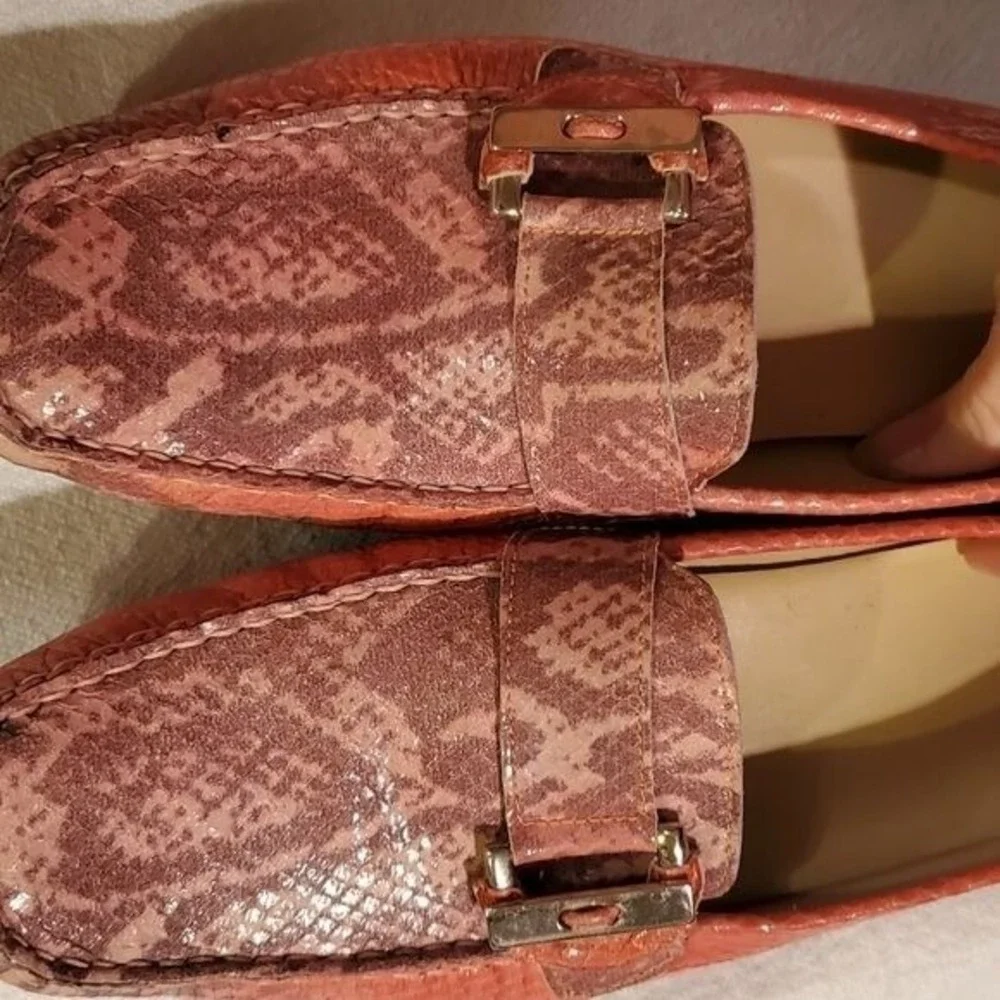 Stuart Weizmann Multicolor Python Embossed Leather Buckle Detail Sz 10 Loafers